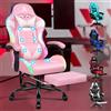 ALFORDSON Sedia Gaming con Massaggiante e Luci LED,Sedia Ergonomica Gamer per Scrivania,Poltrona Regolabile in Altezza con Supporto Lombare Poggiatesta,Schienale Regolabile 90-150°, Similpelle(Rosa)
