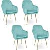 SAMIRA Sedia da pranzo in velluto poltroncina vintage (4, Verde tiffany)