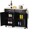 KOMFOTTEU Carrello da cucina a isola con piano di lavoro, carrello da portata in legno con ruote bloccabili, trolley da cucina con 2 cassetti/portasciugamani/doppia porta, mobile da cucina (nero)