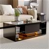 Plcnn Tavolo da Soggiorno, con Cassetti e LED, Tavolino rettangolare con ripiano in vetro, ad alta lucentezza moderno, per soggiorno, ufficio, 100 x 50 x 35 cm, nero (nero-01)