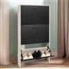 CASABEL Scarpiera Portascarpe 18 Paia - Armadio Mensola Grande Capacità per Ingresso, Corridoio - L60xP24xH113 cm - Porte Nere Telaio Legno Chiaro