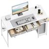 WOLTU Scrivania con 2 Cassetti, Ripiani, Scrivania Ufficio con Prese, Porta USB e Porta Type-C, Portabicchieri e Gancio, per Studio, Soggiorno, Camera da Letto, 120x51x75 cm, Bianco