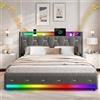 XMFFPM Letto in velluto grigio 160x200 cm con stazione di ricarica