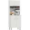 HOMCOM Credenza Alta da Cucina, Madia Classica Bianca in Legno con 2 Armadietti e 1 Mensola, Bianco, 60x40x160cm