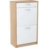 MATKAM Scarpiera 2D1S in stile moderno, L50xH92xP28cm, pannello in laminato da 16 mm, con pannello posteriore, 2 ripiani estraibili per scarpe, 1 cassetto (rovere Sonoma, fronte in bianco)