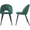 [en.casa] Set di 2 Sedie da Sala Pranzo Poltroncine per Salotto Cucina Coppia di Sedie Imbottite Rivestimento in Tessuto Effetto Velluto 77 x 50 x 55 cm - Verde Scuro/Nero