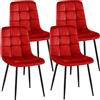 CLP Sedie da pranzo Antibes set da 4 imbottite, sedie cucina in velluto con schienale e struttura in metallo nero, portata fino a 150 kg Colore:rosso