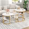 DADEA Set di 2 Tavolini Nido Marmo, Tavolini Salotto Impilabile, Tavolino Marmo Staffa Metallica, Tavolo Rettangolare e Tavola Rotonda, Tavolini Ausiliari per Salone, 80×46×41 cm+52×52×51 cm