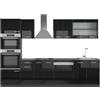 Vicco Cucina componibile R-Line, Nero lucido, 300 cm con armadio alto, senza piano di lavoro, adatto per combinazioni ed espansioni personalizzate