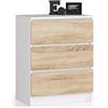 AKORD Cassettiera K60 con 3 Cassetti | Credenza Alta Moderna per Soggiorno Sala da Pranzo Camera da Letto Corridoio Bagno | Armadio Cameretta | 60x77x40 cm 25 kg Bianco/Rovere Sonoma