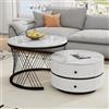 Lcoho Elegante set di 2 tavolini bianchi a forma di nido (60 x 60 x 46 cm e 50 x 50 x 30,8 cm) rotondi con effetto marmo lucido, 2 cassetti, combinazione Nesting tavolino (bianco+nero)