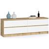 AKORD Cassettiera K 160 cm | 4 Cassetti | Moderna Mobiletto per il soggiorno Camera da letto Armadio Soggiorno Bagno | Salvaspazio | 160 x 55 x 40 cm | Handgemaakt Eik/Wit