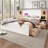 Zravenna Letto 140 x 200 cm, con vano portaoggetti, in legno, con 2 cassetti, testiera multifunzione con comodino, moderno letto matrimoniale con rete a doghe, rovere/bianco