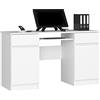 AKORD Scrivania A5 Con Ripiano per Tastiera | Office Desk | 2 Cassetti e 2 Ripiani ad Anta | Scrittoio per Ufficio | Per Computer PC Laptop | L135 x H77 x P50 cm, 58 kg | Bianco