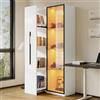 Oxtao Armadio multifunzione alto 160 cm, libreria e vetrina con ante in vetro temperato, telaio porta in alluminio, 1 porta, 1 cassetto laterale, con ruote e illuminazione a LED (bianco, 70 x 40 x 160 cm)