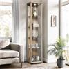 K-Möbel Vetrina in vetro in rovere Sonoma (176x37x33 cm) con 4 ripiani in vetro regolabili in altezza,LED - modellini di auto - Vetrina da esposizione in rovere Sonoma