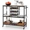COSTWAY Carrello Bar a 3 Livelli, Carrello Portabevande con Portabicchieri, Portabottiglie, 8 Ganci e 2 Scatole Portaoggetti, Carrello di Vino per Cucina, Sala da Pranzo e Soggiorno