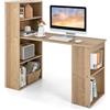 COSTWAY Scrivania per Computer con Libreria, Scrivania Salvaspazio Moderna con 6 Ripiani e Base Ampia, Scrivania Porta PC Moderna per Casa e Ufficio, 122 cm x 51 cm x 122 cm (Naturale)