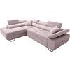 Robin Inspire Saturn Premium Divano angolare con funzione letto cassetto per biancheria e cuscini Poggiatesta regolabili stile moderno rosa angolo a sinistra 272 x 200 x 90