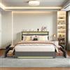 KeepGoon Letto matrimoniale 180 x 200 cm, letto imbottito con luci a LED, 4 cassetti in ferro e una porta di ricarica USB, telaio letto, tessuto di lino (grigio scuro)
