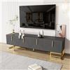 MSMOK Mobile TV, lowboard con porta strutturata, mobile TV con cassetti, piedini dorati e maniglie dorate (grigio-nero)