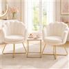 Hellove Sedia Trucco, Set di 2 Poltrona Conchiglia in Teddy con Placcato Oro Metallo Gambe, Moderno Poltrona Salotto con Seduta Morbida Imbottita per Camera da letto/Soggiorno/Vanità, Blanco