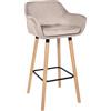 CLP Sgabello imbottito Grant con schienale, sedia alta con rivestimento in velluto, struttura in legno, capacità fino a 150 kg Colore crema
