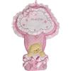 Micocca Baby Fiocco Nascita Rosa COCCARDA Mongolfiera con Forma di Nuvola con Tela Aida Personalizzato con Il Nome della Tua Bimba Lavorato del Tutto a Mano