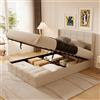 Blishom Letto contenitore idraulico 140 x 200CM, letto matrimoniale imbottito con testiera e contenitore, giroletto con rete a doghe, letto per ragazzi, senza materasso,Beige