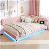 MIOOSUT Letto matrimoniale 140 x 200, letto imbottito in L AVCE lampada LED e USB, divano letto moderno con rete a doghe senza materasso (rosa, 140 x 200)