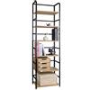 WOLTU Scaffale Libreria a 6 Livelli, Libreria Verticale Struttura | in Metallo, per Soggiorno/Camera da Letto/Studio, 50x30x176 cm, Nero + Rovere Chiaro