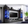 BIM Furniture Parete attrezzata MODIC 260 cm per soggiorno - Set con vetrina e piano basso - Colore: nero lucido - LED