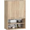 AKORD Mobiletto Bagno Sospeso FIN 64 cm - 2 Ante Basculanti 4 Ripiani - Pensile Salvaspazio da Parete - Laminato Opaco - Mobile Modulare - 64x94x30 cm - per Spazi Ristretti - Rovere Sonoma
