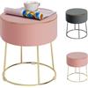 HOMASIS Sgabello per Toeletta Trucco, Sgabello Trucco, Pouf Velluto, Poggiapiedi da Divano, Gambe Dorate in Metallo, Sedia Moderna, 34 x 46 cm (D x A) (Rosa, M2)