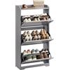 VASAGLE Scarpiera con 3 Scomparti a Ribalta, Scarpiera Salvaspazio, Divisori Regolabili, Portascarpe per fino a 12-20 Paia di Scarpe, Ingresso Corridoio, 24 x 60 x 121,2 cm, Grigio Tortora LBC036GD01