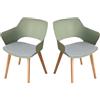 HJhomeheart Set di 2 Sedie da Pranzo, Gambe in Legno Massello, Sedie da Ufficio con braccioli, Sedie in Tessuto, Verde