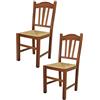 t m c s Tommychairs - Set 2 sedie modello Silvana per cucina bar e sala da pranzo, robusta struttura in legno di faggio color noce chiaro e seduta in paglia