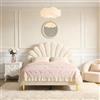 DAHUEN Letto imbottito per bambini, 140 x 200 cm, telaio letto con testiera a forma di fiore e rete a doghe per lettini, letto matrimoniale per ragazza, tessuto vellutato, senza trapunta, beige (Beige