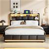 MOTUZP Letto imbottito matrimoniale, 140x200cm, Letto imbottito con contenitore, Testiera comoda con illuminazione LED e stazione di ricarica USB, Reti a doghe stabili (Nero PU)