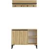 Rebecca Mobili Set da Ingresso, Scarpiera con Appendiabiti, Color Rovere Grigio Scuro, Truciolato PVC, 2 Pezzi, Stile Moderno, Salvaspazio - Misure HxLxP: 68,5 x 90 x 35 cm - Art. RE7090