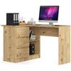 AKORD Scrivania ad Angolo B-16 con 3 Cassetti e 2 Ripiani | Scrivania Computer| Scrittoio | Scrivania ad angolo per l'ufficio in casa | Montaggio facile | 124x77X85 CM | 48 kg Rovere Artigianale