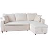 Happy Garden Divano Letto angolare Clark a 3 posti in Velluto a Coste Beige, trasformabile con cassetto Scorrevole, Chaise Longue Reversibile e Box Contenitore