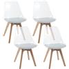COSTWAY Set di 4 Sedie da Cucina Trasparenti, Sedie per Sala da Pranzo Moderne con Gambe in Legno e Seduta Imbottita, Sgabello senza Braccioli per Soggiorno e Camera da Letto, Portata 150 kg (Bianco)
