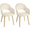 Goeurvant Sedie da pranzo beige con gambe in legno, set da 2 pezzi, con braccioli, sedia da cucina, seduta in velluto, sedia da pranzo con bracciolo, sedia da soggiorno