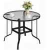 Outsunny Tavolo da Giardino Rotondo per 4 Persone Max con Foro per Ombrellone, Tavolo da Esterno in Metallo e Vetro Temperato, Ø96.5x71 cm, Nero