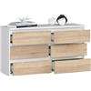 BDW - Cassettiera con 6 Cassetti - 100cm di Larghezza, 57cm di Altezza - Mobile, Credenza, Multiuso, Scarpiera, Classificatore - Soggiorno, Camera da Letto, Corridoio - bianco/Quercia Sonoma