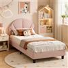 BLSYHDH Letto Infantile 90 x 200 cm, Letto Principessa Imbottito con Rete a Doghe, Velluto Rosa e Beige