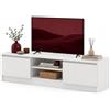 Homlando Mobile basso per TV, moderno senza maniglie, 2 ante e 2 scomparti aperti, mobile TV per soggiorno, credenza, 150 x 40 x 38,5 cm, bianco opaco