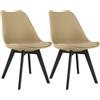 NMK HOME Set di 2 sedie da pranzo beige scuro - Sedute in plastica con cuscino in similpelle e gambe nere in polipropilene, stile moderno e forma confortevole