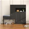 Easexcy Scarpiera alla moda 2 in 1 con porta a cupola con funzione soft close, scomparti regolabili in altezza e panca imbottita, 130 x 35 x 110 cm (nero)